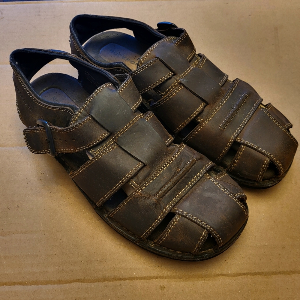 Rockport Men's Brown 100% Leather Darwyn Fisherman Sandal, Size 11 EUC